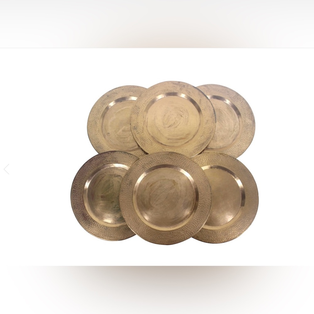 Vintage Hammered Copper Chargers With Patina, Set of 6
